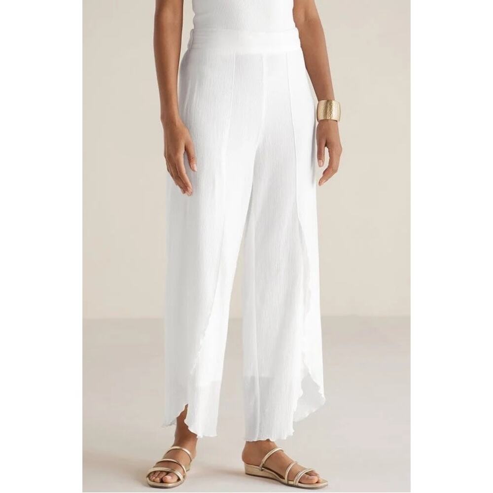Soft Surroundings Siesta Keys Gauze Crepe Pants White Cotton Wide Leg Size L